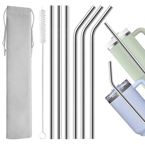 Luxoraiova 6 Stück Wiederverwendbare Edelstahl Strohhalme 31cm für Stanley Cup 30oz/40oz – Lebensmittelechte 304 Metall Trinkhalme mit 1 Reinigungsbürsten, Spülmaschinenfest & Umweltfreundlich