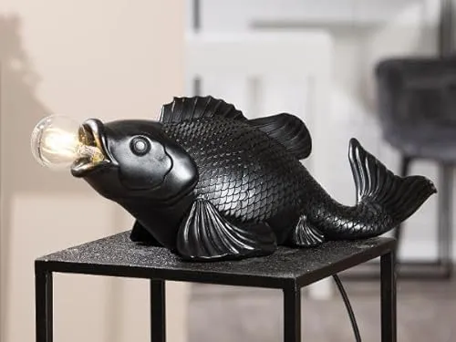 GILDE Tischleuchte Fisch Koi schwarz 18,5x51,5x17,5cm - Tischlampen mit einzigartigem Koi-Fisch-Design, ideal für eine stilvolle Beleuchtung und kreative Akzente in Ihrem Wohnraum.
