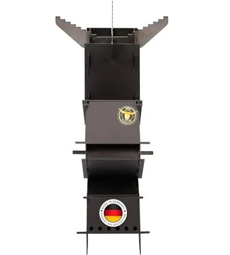Raketenofen Stecksystem Stahl Campingkocher - Holzkohlegrills: Effizienter Campingkocher mit rauchfreier Flamme für umweltfreundliches und schnelles Kochen, ideal bei jedem Wetter.