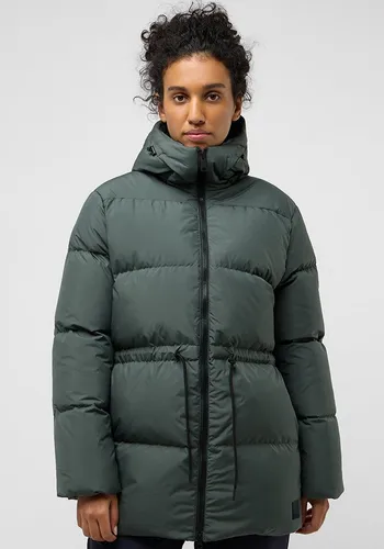 Jack Wolfskin Women's Kirschallee Jacket - Isolierende Daunenjacke für Damen - Funktionsjacke in Grau/Oliv, Größe M; bietet optimale Wärme und Komfort mit isolierender Kapuze - ideal für den Alltag und die Freizeit.