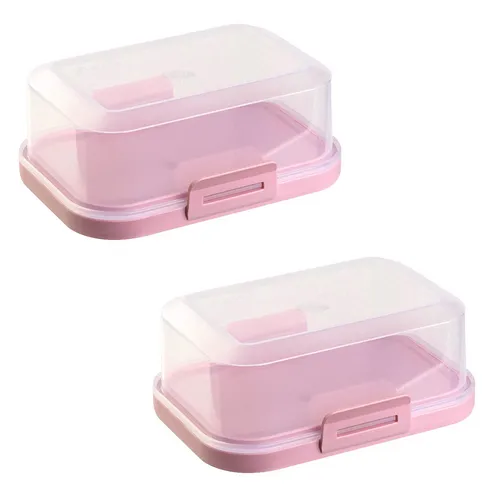 ENGELLAND 2 x Stapelbare Butterdose Frische Box Dose Kunststoff BPA-Frei Rosa