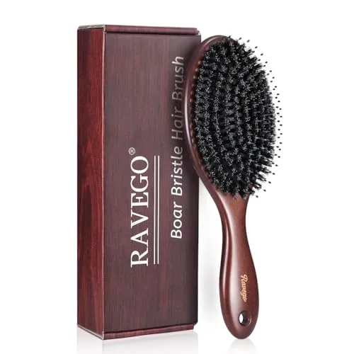 RAVEGO Haarbürste, Wildschweinborsten Bürste mit Nylonstiften für Damen Herren Kinder zum Entwirren & Stylen, Profi Entwirrbürste für Haartypen