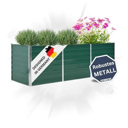 DELUKE Hochbeet für Garten Oskar Grün | 240x80x77cm | Verzinkter Stahl | Wetterfest | Gartenbeet Kräuterbeet Blumenbeet Beet hoch Frühbeet für Garten Gemüsebeet