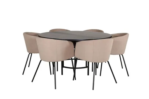 ebuy24 Essgruppe Copenhagen mit 6 Berit-Stühlen - Elegantes 7-teiliges Essgruppen-Set mit braunem Esstisch und 6 beigen Berit-Stühlen. Hochwertige Materialien für Langlebigkeit und Stil, ideal für jedes Zuhause.