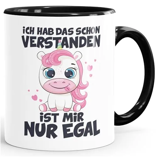 MoonWorks® Kaffee-Tasse Einhorn Ich hab das schon verstanden es ist mir nur egal Bürotasse Kein Bock lustige Kaffeebecher Weiss-innen-schwarz standard