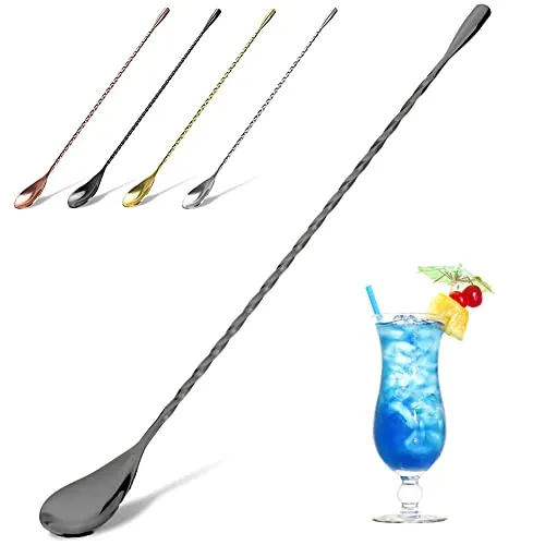 YFWOOD Cocktail Mischlöffel, 30cm Spiral Design Mixen Getränken, Schwarz