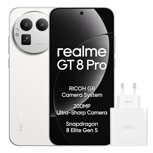 realme GT 8 Pro Smartphone 12GB+256GB, 200-MP-Teleobjektiv, Kamera mit RICOH GR-Technologie, Snapdragon 8 Elite Gen 5, 7000-mAh-Titan-Akku, 120 W Schnellladen + 50 W kabelloses Laden, Weiß