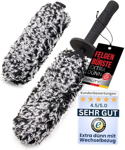 IVALITY Ultra Dünne Felgenbürste - Premium Felgenbürste für alle Autofelgen, erreicht mühelos enge Zwischenräume und sorgt für eine gründliche Tiefenreinigung – für strahlend saubere Felgen.