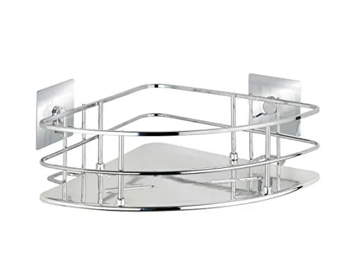 WENKO Turbo-Loc® Edelstahl Eckablage Mod. Quadro - Badablage mit Turbo-Loc®-Klebetechnologie für einfache, bohrfreie Installation. Rostfreier Edelstahl, ideal für Dusche oder Badewanne, mit extra hohem Rand für sicheren Halt.