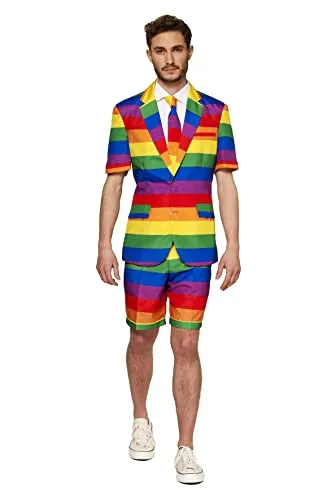 Suitmeister Anzug für Herren - Summer Rainbow, XL - Kostüme für Erwachsene, ideal für farbenfrohe Anlässe wie Pride oder Hochzeiten, mit modernem Slim Fit und 100% Polyester für hohen Tragekomfort.