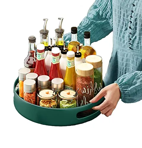 Lazy Susan Drehteller Gewürzregal, Metall-Drehtablett-Organizer für Schrank, Arbeitsplatte, Schrank, Tisch in Küche oder Speisekammer (Stahl 25 cm 10 Zoll) (Grün)