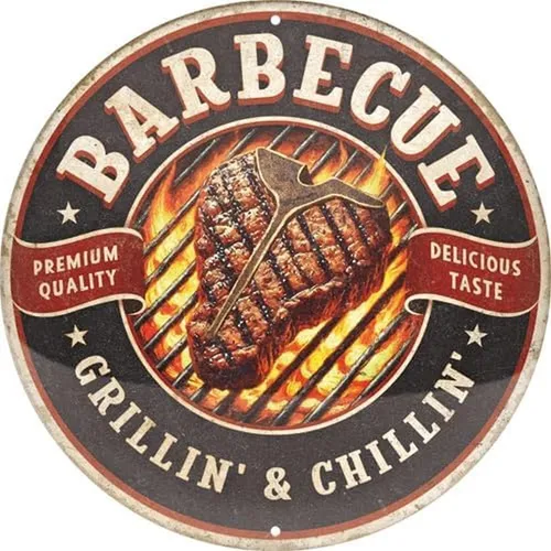 Nostalgic-Art Blechschild - Barbecue Grillin' & Chillin' 35 cm Rund - Vintage Metall-Schild für alle Anlässe, gewölbt und mit geprägt Motiv. Ideal für Küche, Lounge oder Garage - bringt retro Flair in jeden Raum!