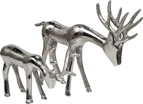 MichaelNoll Dekofigur Hirsch 2er Set - Stehend - Rentier Aluminium Silber Statue Dekofigur