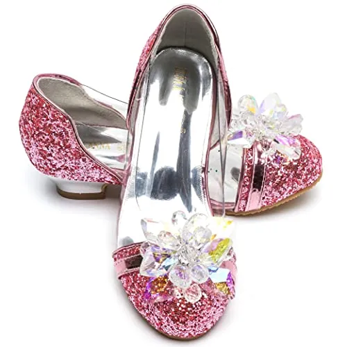 ELSA & ANNA Prinzessin Schuhe Mädchen – Prinzessin Schuhe mit 3 cm hohem Absatz – Glitzer Schuhe Mädchen – Schuhe für Elsa Kleid für Partys, Fasching, Karneval – (PNK16-SH)