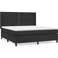 vidaXL Boxspringbett mit Matratze Schwarz 180x200 cm - Luxuriöses Boxspringbett mit höhenverstellbarem Kopfteil für optimalen Komfort. Der langlebige Kunstlederbezug ist schmutzabweisend und leicht zu reinigen. Ideal für erholsame Nächte!