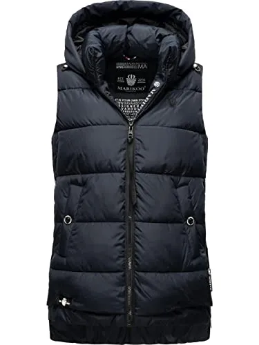 MARIKOO Damen Winter Steppweste Zarinaa Navy Gr. XS - Funktionsjacke für kalte Tage, wasserabweisend und mit abnehmbarer Kapuze – ideal für Spaziergänge und Outdoor-Aktivitäten.