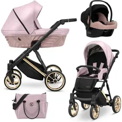Kunert IVENTO PREMIUM 3in1 Kinderwagen in Rosa mit Goldrahmen