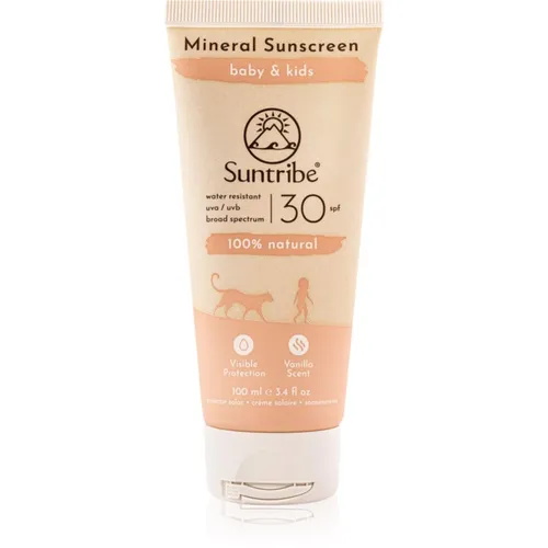 Suntribe Sonnencreme Kids LSF 30 - 100 ml - Sonnenschutz für Kinder ab 6 Monaten, mit nanofreiem Zinkoxid für sicheren UVA/UVB-Schutz. Allergenfrei und brennt nicht in den Augen, ideal für empfindliche Haut.