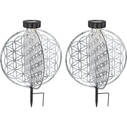 GLOBO LIGHTING LED Solarleuchte Antik 2er Set - Elegante Solarleuchte aus silberfarbenem Metall mit warmweißem Licht, ideal für stimmungsvolle Gartenbeleuchtung. Flexibel einsetzbar mit Erdspießen, sorgt für eine angenehme Atmosphäre im Außenbereich.