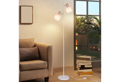 Nettlife Stehlampe Vintage Weiß Stoffschirm 2 Flammig E14 145cm Wohnzimmer Standlampe, mit Fußschalter, ohne Leuchtmittel, mit Fußschalter Retro Industrial Drehbar für Wohnzimmer Schlafzimmer