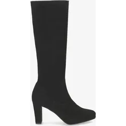 Peter Kaiser Damen Stiefel schwarz - Femininer Schlupf-Langschaftstiefel aus schwarzem Rauhleder mit Stretchschaft, ideal für eleganten Komfort und Stil, 8cm Blockabsatz für extra Halt.