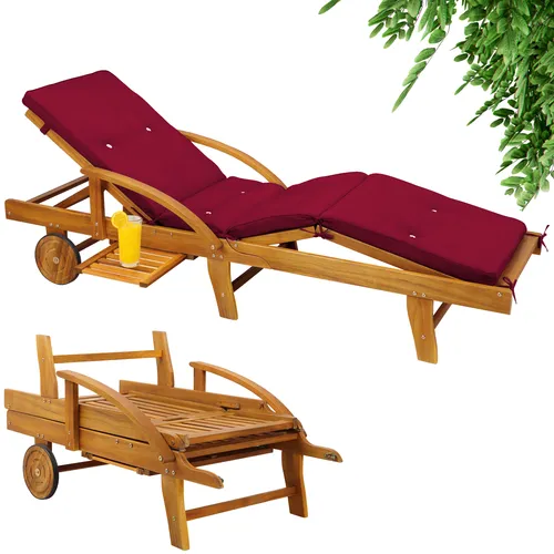 DeubaXXL DE Gartenliege Tami Sun® Akazie inkl Auflage Rot