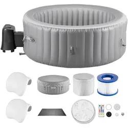 VEVOR aufblasbare Badewanne für 6 bis 8 Personen (240 x 66 cm), rund & tragbar, mit 130 wohltuenden Düsen & Kopfstütze & LED-Licht & Abdeckung & multifunktionalem Bedienfeld, PVC Spa-Pool Outdoor