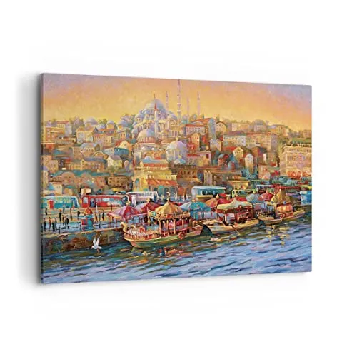 Wandbilder Dekoration Wohnzimmer Farben Stadt Türkei Bilder auf Leinwand 120x80cm Leinwandbild Schlafzimmer Küche Deko Wand Kunstdruck Art Groß XXL Wanddeko Bild Wall Decor Canvas AA120x80-4987