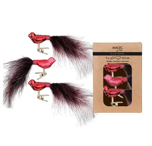 MAGIC by Inge Christbaumschmuck, Christbaumschmuck Vögel auf Clip 4,5cm Glas 3er Set - Chianti