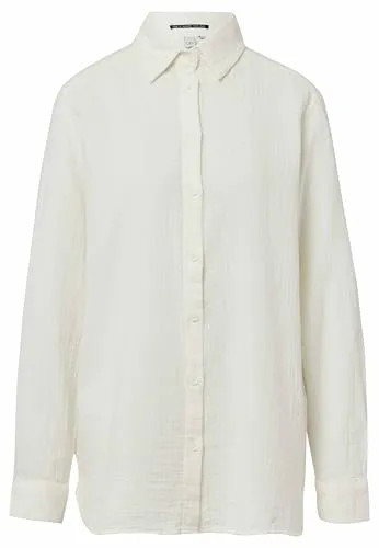 QS Damen 2165941 Bluse Langarm, Ecru, 34 - Damenblusen, elegante Langarmbluse in Ecru für vielseitige Outfits und zeitlosen Stil.