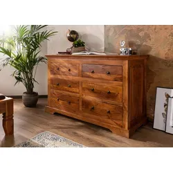 Massivmoebel24 Kommode OXFORD - Akazie honig lackiert - Schubladenkommoden, 145x58x90 cm, stilvolles Design aus Akazie, ideal für eine gemütliche Wohnatmosphäre