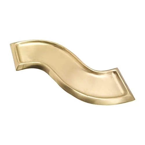 NKlaus Kerzenteller Welle aus Messing in Gold matt - Kerzenständer mit wellenförmigem Design, 28cm lang und 8cm breit, schützt die Tischoberfläche und verleiht Kerzen eine elegante Note.