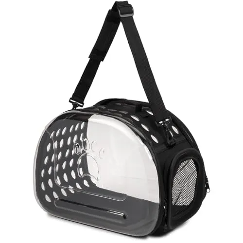 Durchsichtiger Haustiertransporter - Tragetasche für Reisen S/L transportbox Reisebox für Tiere (Schwarz, L)