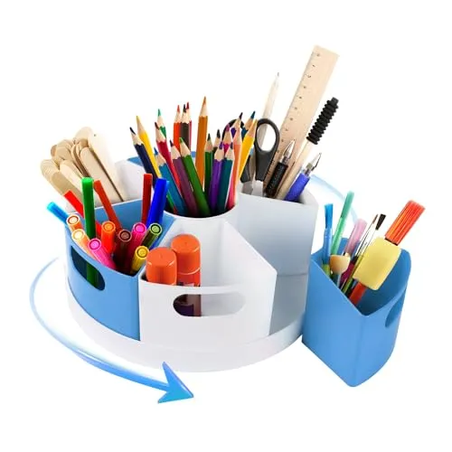 360° drehbarer Kunstbedarf-Organizer für Kinder - Praktischer Schreibtischorganizer mit drehbarem Sockel für einfache Handhabung. Ideal zur Aufbewahrung von Stiften, Scheren und Schulmaterialien. Perfekt für Zuhause, Klassenzimmer oder Büro.