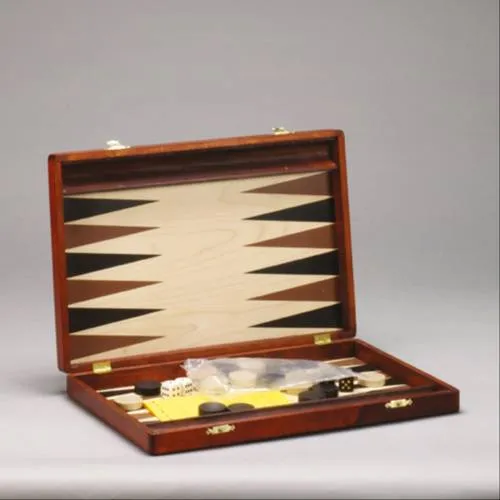 Vedes 1116 Philos Backgammon Kos - Gesellschaftsspiel in edler Erle, mahagoni gebeizt, mit bedrucktem Innenraum, Steinablage, Spielsteinen und Würfeln für stundenlangen Spielspaß.