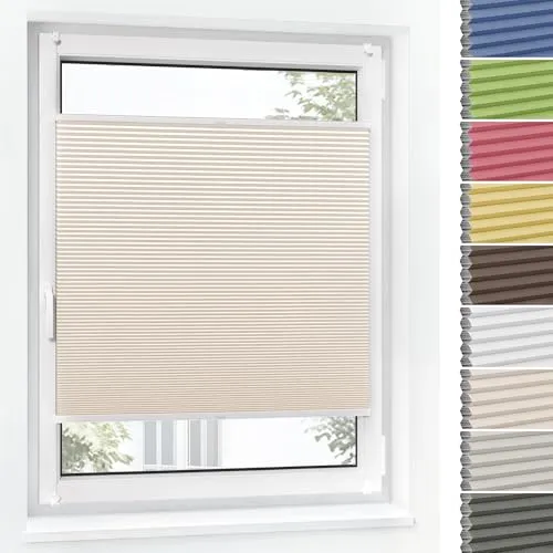Jalousiescout Wabenplissee ohne Bohren Verdunklung—Thermo plissee Klemmfix Zweifarbig 45x120cm Creme-Weiß, Sonnen-, Sicht- & Hitzeschutz Jalousie verdunklung für Fenster & Tür
