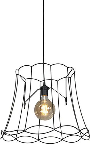QAZQA Retro Hängelampe Schwarz 50 cm - Granny Frame - Stilvolle Pendelleuchte im nostalgischen Design mit modernem Touch. Ideal für verschiedene Innenräume, sorgt für eine gemütliche Atmosphäre. Dimmbar und anpassbar in der Höhe.