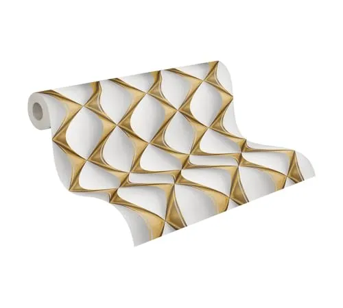 My Home My Spa 3D Tapete Gold Weiß - Hochwertige Vliestapete für jeden Raum - Premium Vliestapete in glänzendem Gold und Weiß, ideal für Wohnzimmer, Schlafzimmer und mehr. Made in Germany, einfach zu verarbeiten und mit RAL- und FSC-Zertifikat.
