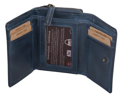 GlücksNugget Geldbörse aus Echtleder für Damen - Blau - Elegante Damenbörse aus hochwertigem Echtleder mit 8 Kreditkartenfächern und 2 Ausweisfächern. Optimal für den täglichen Gebrauch und praktische Aufbewahrung im kompakten Format.