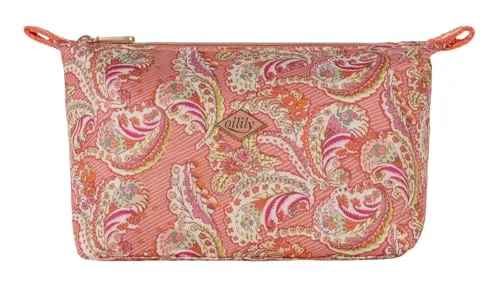 Oilily Kosmetiktasche Camila Crabapple Koralle - Kompakte Kosmetiktasche mit fröhlichem Paisley-Muster und goldenen Akzenten. Das geräumige Hauptfach und praktische Einschubfächer sorgen für Ordnung und Sicherheit Ihrer Essentials. Ideal für Reisen oder das Badezimmer.