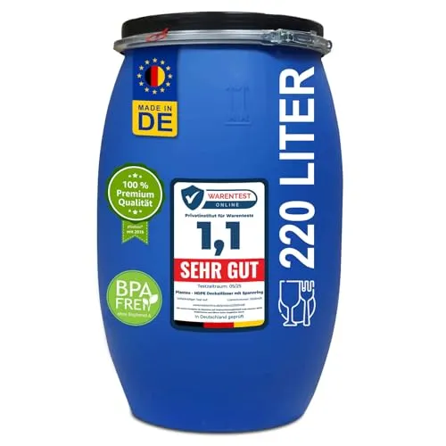 Spundfass Deckelfass 220 Liter - UN-X S Gefahrgutzulassung, lebensmittelechtes HDPE für Regenwasser und Chemikalienlagerung
