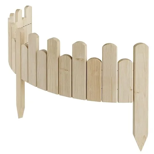 Floranica Beeteinfassung Rasenkante 15 cm hoch, unbehandelt, 100 cm lang - Flexibler Gartenzaun aus Holz - KREATIVER GARTENZAUN: Gestalten Sie Ihre Beete individuell mit diesem flexiblen Rollborder. Einfach zu installieren und aus robustem Kiefernholz, bietet er Stabilität und eine ansprechende Optik für jeden Garten.