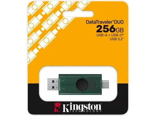 Kingston DataTraveler Duo 256GB USB-Flashspeicher - USB-Stick mit 2 Anschlüssen (USB-A & C), innovatives Design mit beweglicher Kappe, ideal für den Austausch von Dateien zwischen Geräten.