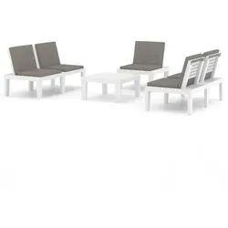 vidaXL 4-tlg. Garten-Lounge-Set mit Kissen - Gartenmöbel-Set aus pflegeleichtem Kunststoff in Weiß, ideal für entspannte Stunden im Freien. Bequeme Kissen und eine robuste Tischplatte bieten höchsten Komfort und Funktionalität.
