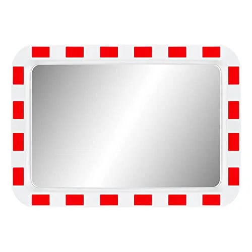 MIRAC Verkehrsspiegel, Acrylglas, rot/weiß, rechteckig, 60 x 40 cm, Art.-Nr. 45100460 | Sicherheitsspiegel | Straßenspiegel