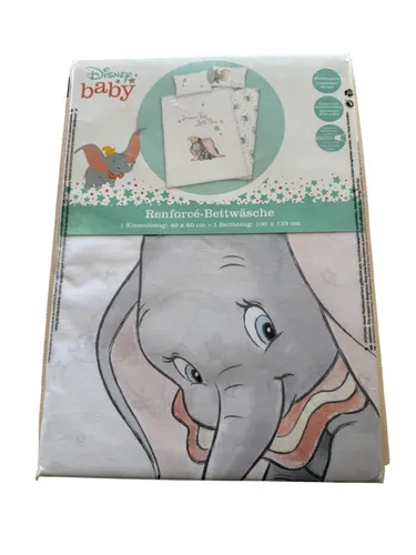Disney Dumbo Baby Bettwäsche Set Baumwolle / Renforce 100x135 40x60 weiß - grau