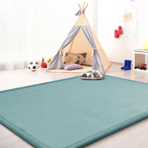 TT Home Krabbelmatte Babyzimmer Teppich Spielmatte Kinder Unifarben rutschfest Flauschig, Farbe: Blau, Größe:200x280 cm