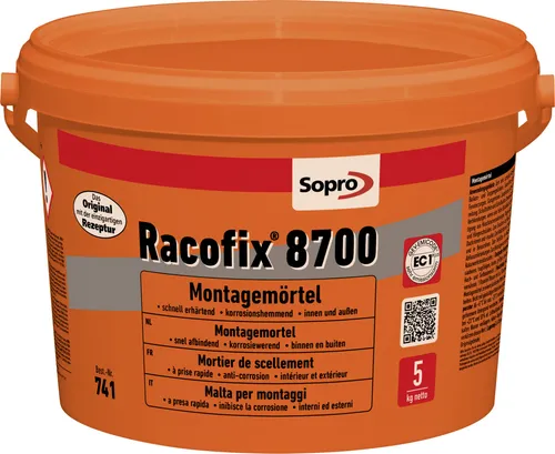Racofix Montagemörtel 8700 5 kg - Hochfester Montagemörtel - Estrich & Mörtelprodukte mit schneller Aushärtung, ideal für präzise und sichere Verankerungen im Innen- und Außenbereich.
