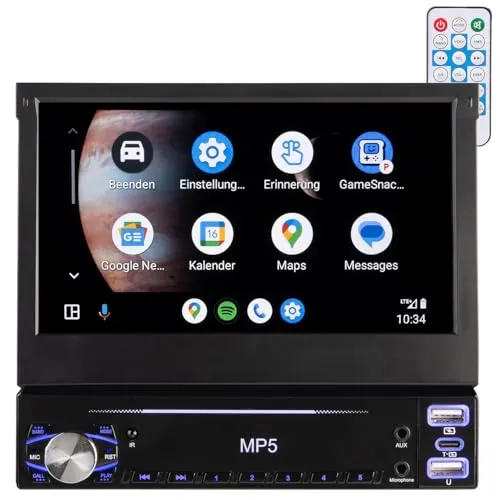 CREASONO 1-DIN-Autoradio mit Apple CarPlay und Android Auto - Autoradio mit 17,8 cm Touchdisplay, Wireless Apple CarPlay und Android Auto für einfache Smartphone-Integration und Freisprechfunktion. Ideal für modernes Fahren!