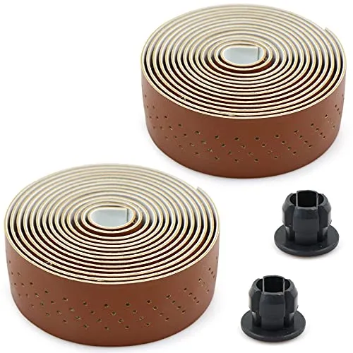 PU Leder Fahrrad Lenkerband, Bike Ribbon Lenkerband, Road Bike Lenkerbänder Griff Tape mit Endkappenfür Rennrad, rutschfest und Stoßdämpfend, Komfortables Klebestreifen Radfahren Wrap, 2pcs